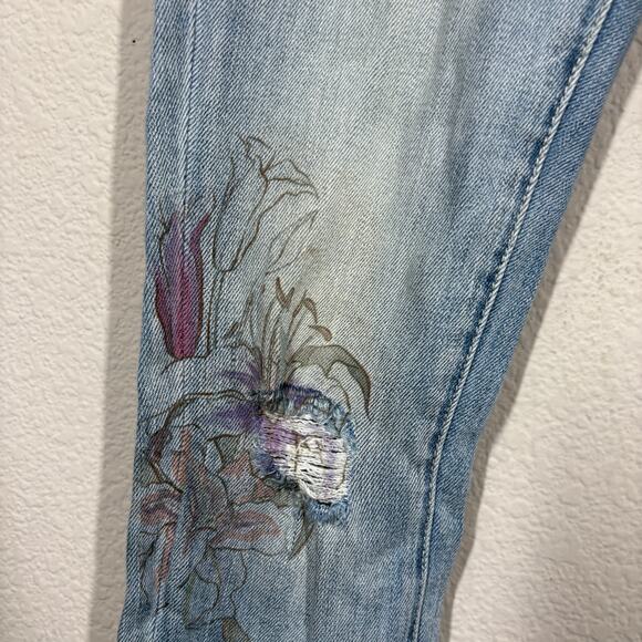 BlankNyc Womens Size 24 Distressed Flower Skinny Jeans Blue Washed Cotton Blend - Picture 4 of 11